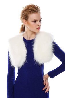 Azone Women Sleeveless Faux Fur Tank Vest Jackets Coats Short Wrap Shrug Cape Coat Capes (White) - intl  