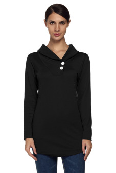 Azone Women's Casual Shawl Collar Long Sleeve Tunic T-shirt (Black) - intl  