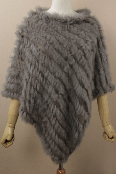 Azone Women's Soft Knitted Genuine Fur Poncho Jacket Coats (Grey)  