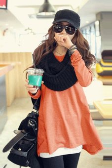 Azone Women's T-shirt Casual Cotton Blend Loose Long Sleeve T-shirt (Orange) - intl  