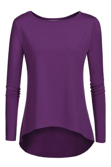 Azone Zeagoo Women Casual O-Neck Patchwork Long Sleeve Irregular Hem Stretch Blouse Tops (Purple)   