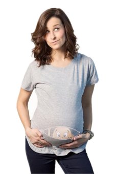 Baby Peeking Out Maternity Tee Nursing Top Short Sleeve Maternity Shirt Casual Summer T-shirt (Grey)  