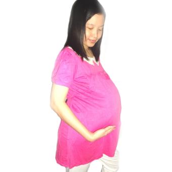 Baby Talk - Colour Lace Pregnancy and Breastfeeding Shirt- Baju Dress Hamil Daster Ibu Hamil Dress Menyusui Spandek Kaos Renda Cantik - Hot Pink  
