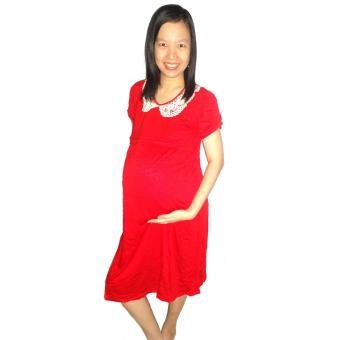 Baby Talk - Lace Maternity and Breastfeeding Dress - Baju Dress Hamil Daster Ibu Hamil Dress Menyusui Spandek Kaos Renda Cantik - Red  