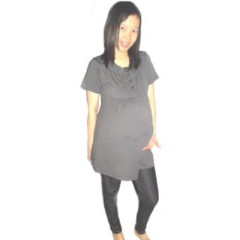 Baby Talk - Smoothy Pregnancy Shirt + Maternity Legging - Setelan Baju Dress + Celana Legging Untuk Ibu Hamil & Menyusui Grey  