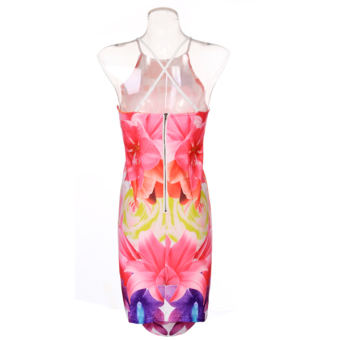 Backless Printed Slim Bodycon Midi Dress (Multicolor) - intl  