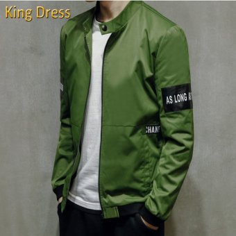 Baik Musim Dingin Musim Semi Musim Gugur Fashion Quaity Stan Lencana Kerah Ritsleting Tipis Tulang Rusuk Luar Ruangan Ukuran Besar M-4XL Jaket Pria (Hijau)  