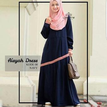 Baju Original Aisyah Dress Gamis Wolfice Gaun Pesta Panjang Baju Hijab Terusan Pengajian Wanita Muslimah Warna Navy  