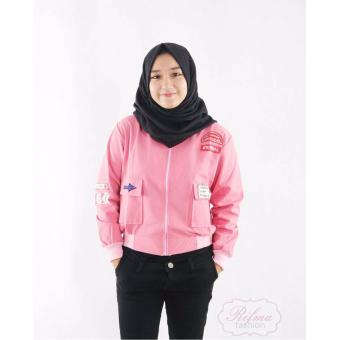 Baju Original Bruny Pink Jaket Canvas Aplikasi Bordir Sweater Muslimah Hangat Zipper Hoodie Casual Jacket Atasan Wanita  