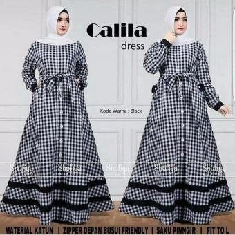 Baju Original Calila Maxy Gamis Dress Katun Gaun Pesta Panjang Baju Hijab Terusan Pengajian Wanita Muslimah Black  
