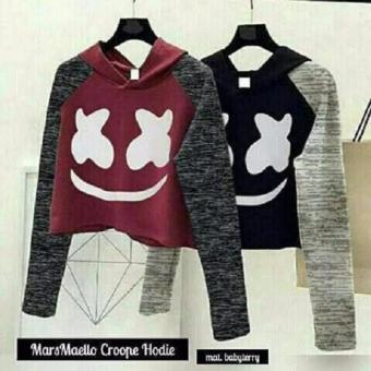 Baju Original Marsmelow Smile Crop Hoody Babytery Premium Sweater Muslimah Hangat Zipper Hoodie Casual Jacket Hitam  