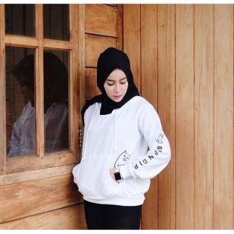 Baju Original OWL Sweater White Fleece Muslimah Hangat Zipper Hoodie Casual Jacket Atasan Wanita White  