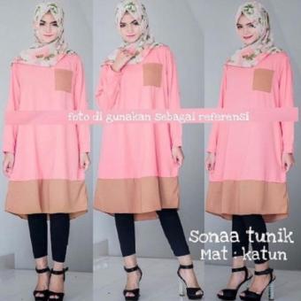 Baju Original Sonna Tunik Katun Baju Atasan Panjang Wanita Muslimah Pakaian Hijab Modern Casual Simple Trendy Peach  