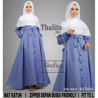 Baju Original Thalita Dress Gamis Katun Gaun Pesta Panjang Baju Hijab Terusan Pengajian Wanita Muslimah Biru  