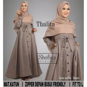 Baju Original Thalita Dress Gamis Katun Gaun Pesta Panjang Baju Hijab Terusan Pengajian Wanita Muslimah Brown  