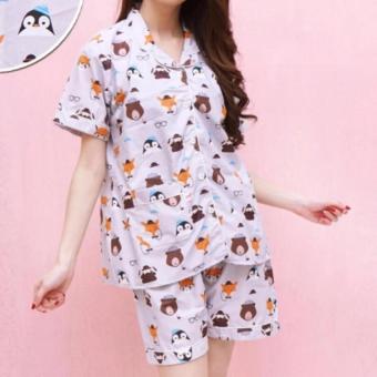 baju tidur wanita pendek Fox Penguin - Grey