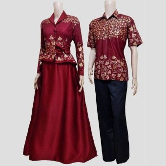 Batik Couple Gamis Sarimbit Sri Rejeki Solo BC-407 (maroon)  