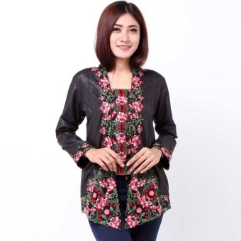 Batik Distro BA6844 Kebaya Wanita Kutu Baru Panjang - Hitam  