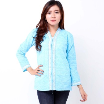 Batik Distro BA7029 Blus Wanita Embos Rajut Panjang - Biru  