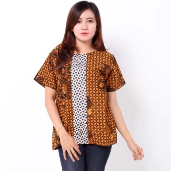 Batik Distro BA7249 Blus Wanita Pola Tengah Pendek - Coklat  