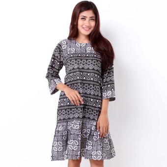 Batik Distro BA7375 Dress Wanita Midi Kombinasi - Putih  