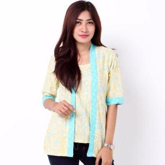 Batik Distro BA7444 Blus Wanita Kutu Baru Embos Pendek - Kuning  