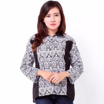 Batik Distro BA7570 Blus Wanita Kantor Panjang Embos - Hitam  