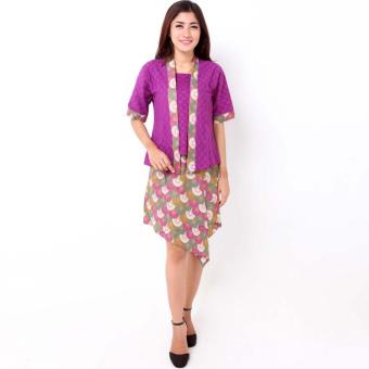 Batik Distro BA7642 Blus Rok Wanita Embos Pendek - Ungu  