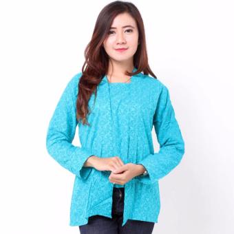 Batik Distro BA7872 Blus Wanita Kutu Baru Panjang - Biru  