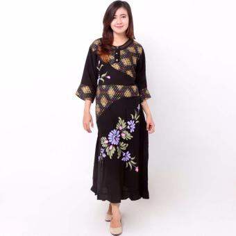 Batik Distro BA8000 Longdress Wanita Lukis Panjang - Hitam  