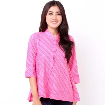 Batik Distro BA8022 Blus Wanita Shanghai Pendek - Pink  