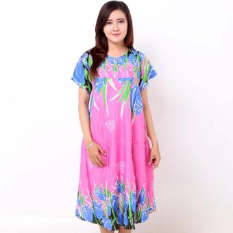 Batik Distro D731 Daster Wanita Bunga Lengan Pendek - Pink  