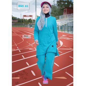 Believe Setelan BMS-02 Baju Olahraga Muslim Kaos Wanita Baju Muslim Kaos Cyan  