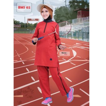 Believe Setelan BMS-02 Baju Olahraga Muslim Kaos Wanita Baju Muslim Kaos Red Bata  