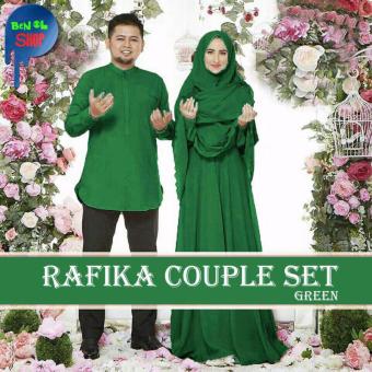 BenOlshop Couple Set Rafika Green ( Gamis Wanita + Bergo + Kemeja Pria)  