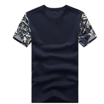 Big size Cyber Fashion Men's casual short sleeve T-shirt floral printed(dark blue)    