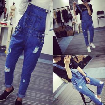 BIGCAT Denim trousers pants loose thin skinny with hole leg pants - intl  