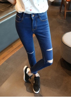 Bigcat Korean style fashion hole jeans blue jeans - intl  
