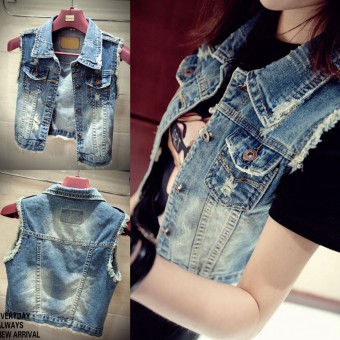 Bigcat Spring and summer Korean vintage vest waistcoat Slim loose wild coat denim jacket - intl  