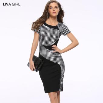 Black and white plaid stitching slim slim package hip Stretch Pencil Skirt Dress - intl  