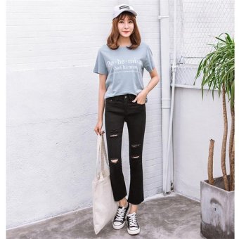 Black Korean Fashion Ripped Jeans High Waist Skinny Jeans Women Pants New Trousers Sexy Hole Jeans Woman Ninth Pencil Jean - intl  