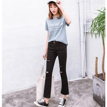 Black New Korean Fashion Ripped Jeans High Waist Skinny Jeans Women Pants Trousers Sexy Hole Jeans Woman Ninth Pencil Jean - intl  