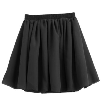 Black Retro Elastic High Waist Pleated Double Layer Chiffon Short Mini Skirt Dress(Export)  