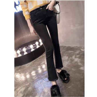 BLACK Spring Autumn Speaker Tassel Women's Slim Vintage Denim Jeans Casual Stretch Skinny Female Waist Elastic Pants Plus Size - intl  