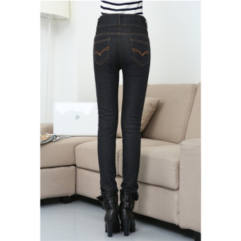 Black Spring New Autumn Fashion Pencil Jeans Woman Candy Colored Mid Waist Full Length Zipper Slim Fit Skinny Women Pants Winter - Intl  