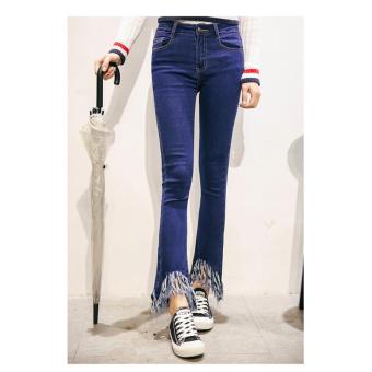 Blue Korean Jeans Washed Boyfriend Jeans Women Pants Bell-bottoms Tassels Skinny Fit Stonewashed Denim Cargo Casual Pants Women Flare Jeans - intl  