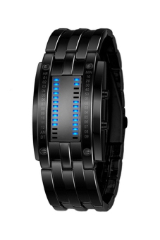 Bluelans® Tanggal Digital Pria Biru LED Hitam Gelang Jam Tangan Olahraga  