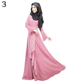 Bluelans Women Ethnic Pure Color Abaya Jilbab Muslim Islamic Flouncing Maxi Dress L (Pink) - intl  