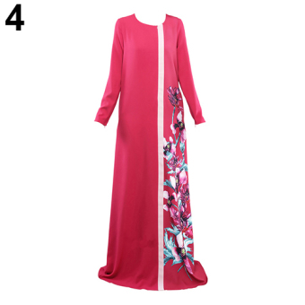 Bluelans Women Floral Print Kaftan Abaya Jilbab Islamic Muslim Long Sleeve Maxi Dress L (Red) - intl  