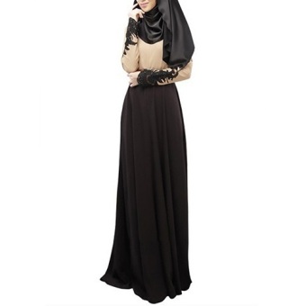 Bluelans Women Muslim Kaftan Hijab Lace Long Sleeve Islamic Maxi Dress L (Black)  